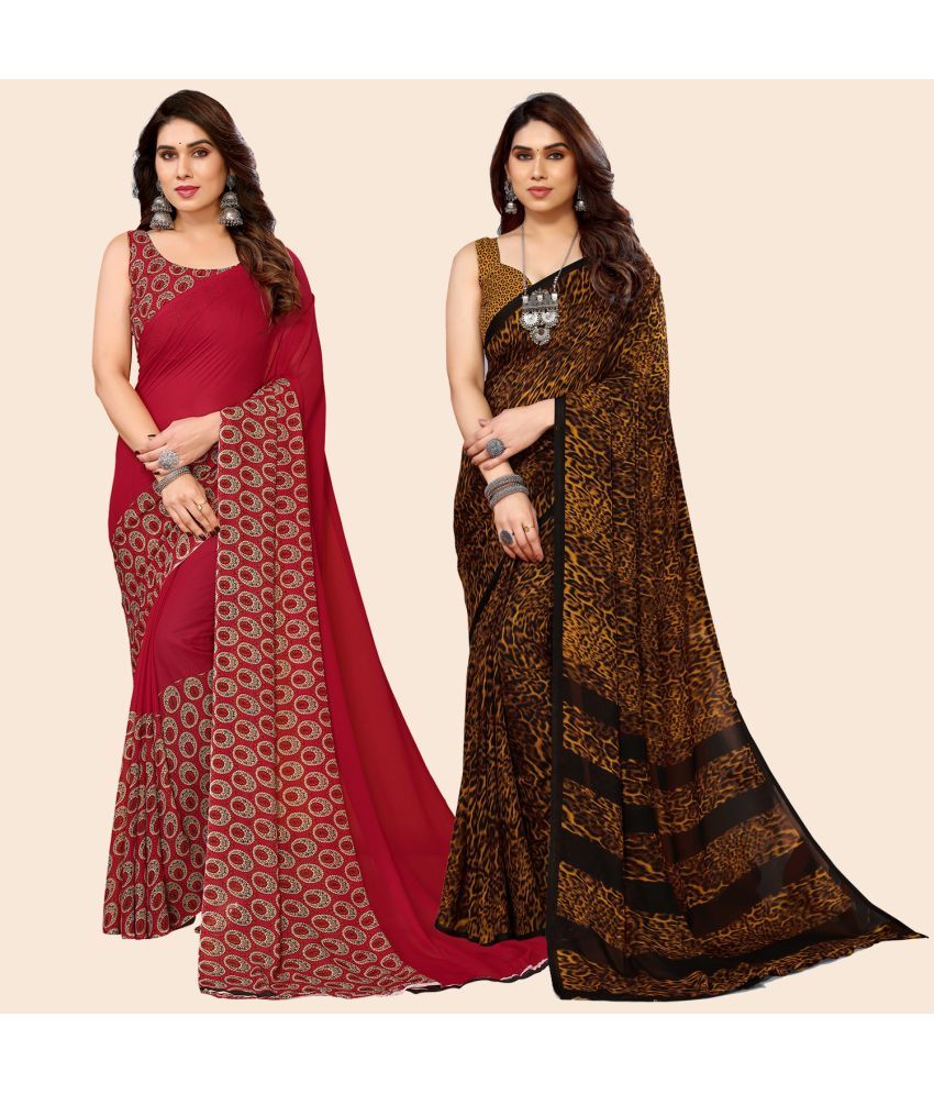     			ANAND SAREES Georgette Printed Saree With Blouse Piece - Multicolour ( Pack of 2 )