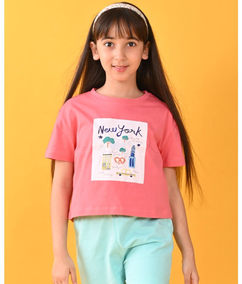     			ANTHRILO Peach 100% Cotton Girls T-Shirt ( Pack of 1 )