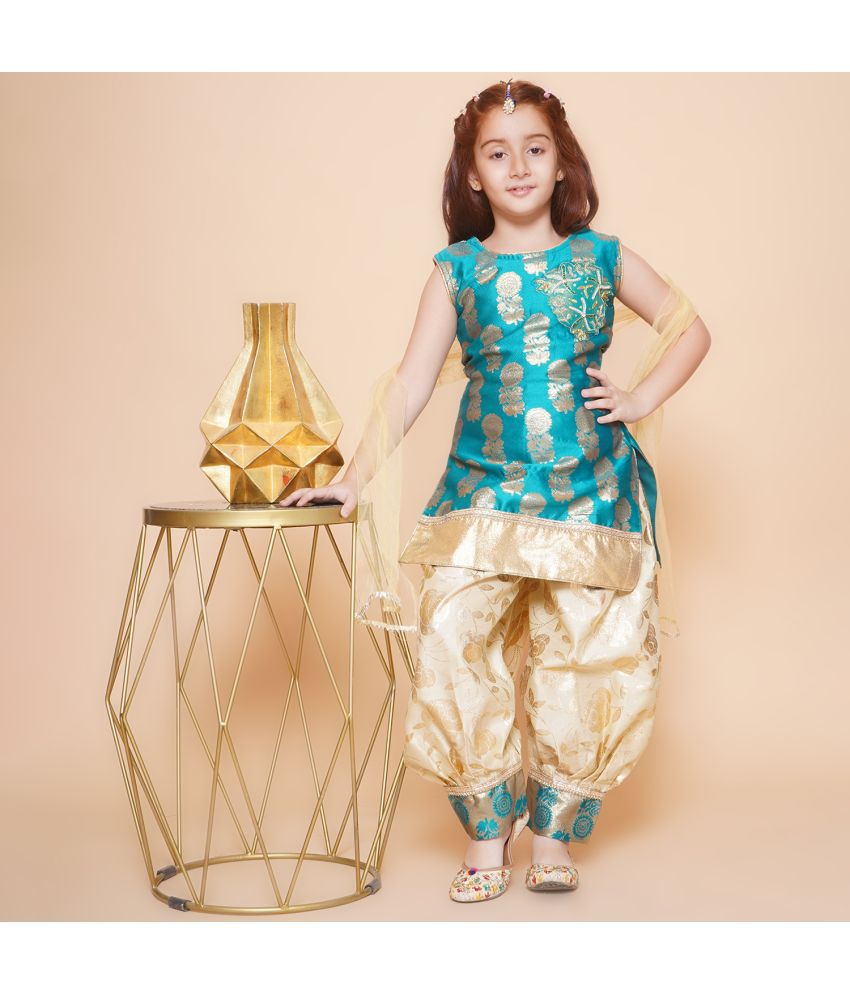     			Arshia Fashions Turquoise Silk Blend Girls Salwar Kameez Set ( Pack of 1 )