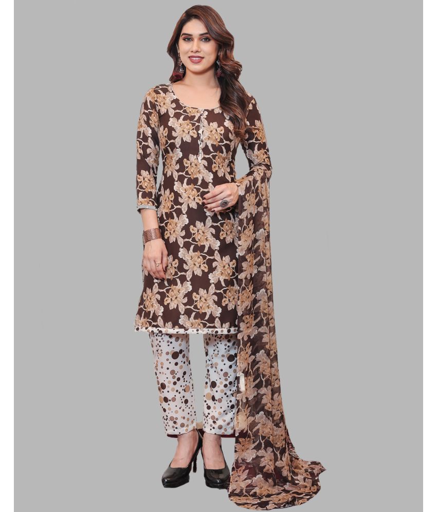     			Kashvi Unstitched Crepe Printed Dress Material - Brown ( Pack of 1 )