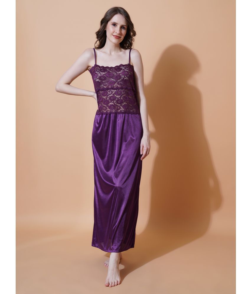     			Reposey International Purple Satin Women's Nightwear Nighty & Night Gowns ( Pack of 1 )