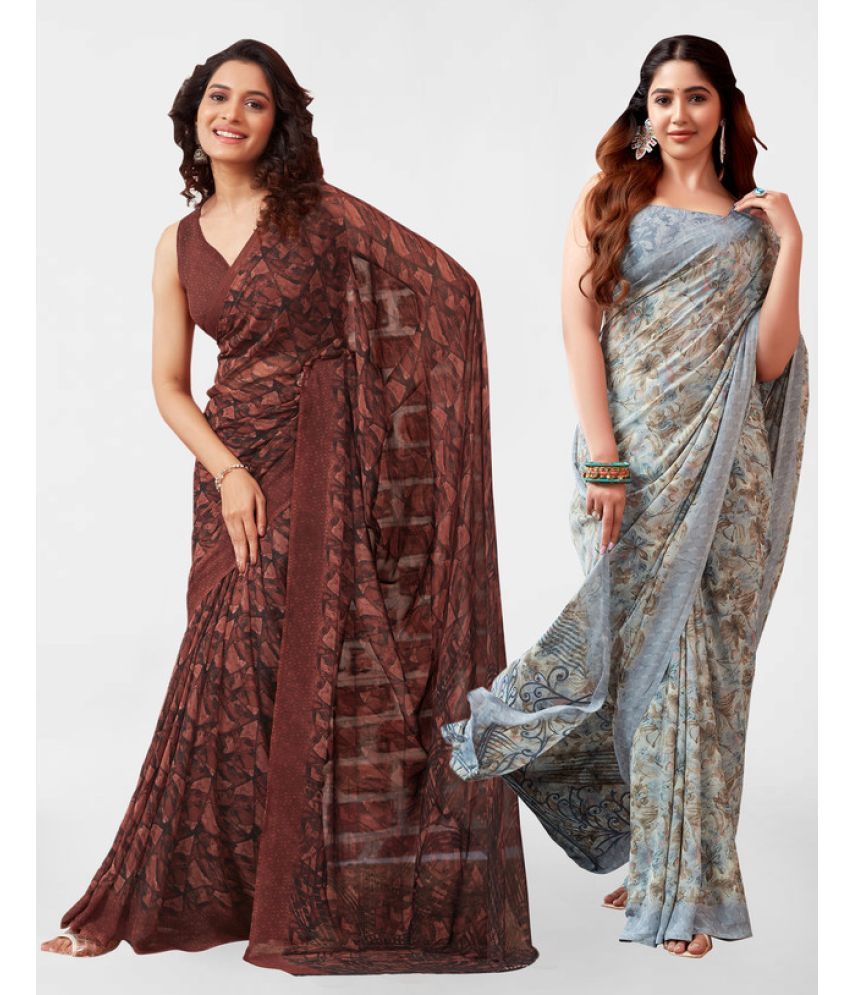     			Samah Georgette Printed Saree With Blouse Piece - Grey ( Pack of 2 )