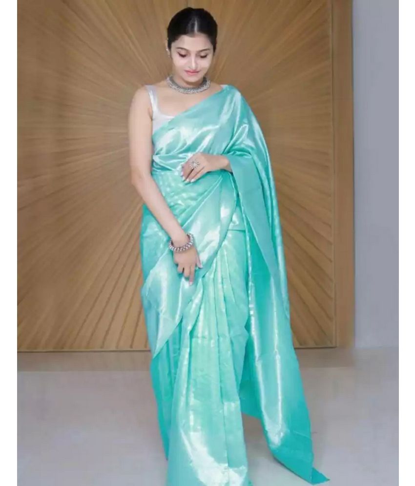     			Samah Silk Blend Woven Saree With Blouse Piece - Light Blue ( Pack of 1 )