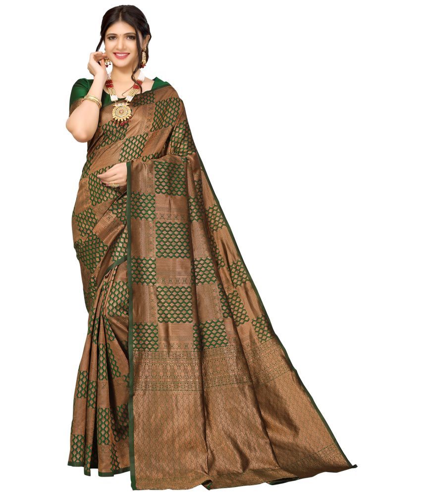     			Samah Silk Blend Woven Saree With Blouse Piece - Green ( Pack of 1 )