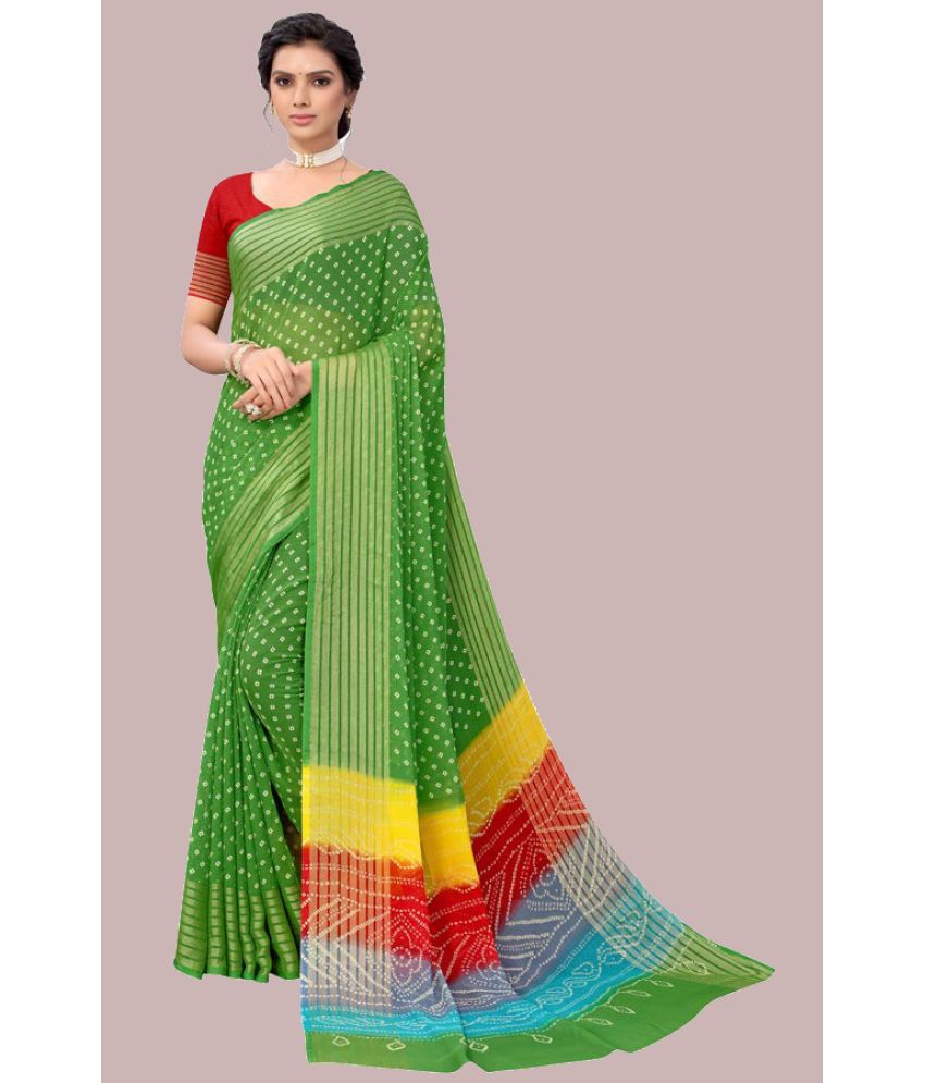     			Bhuwal Fashion Chiffon Printed Saree With Blouse Piece - Green ( Pack of 1 )