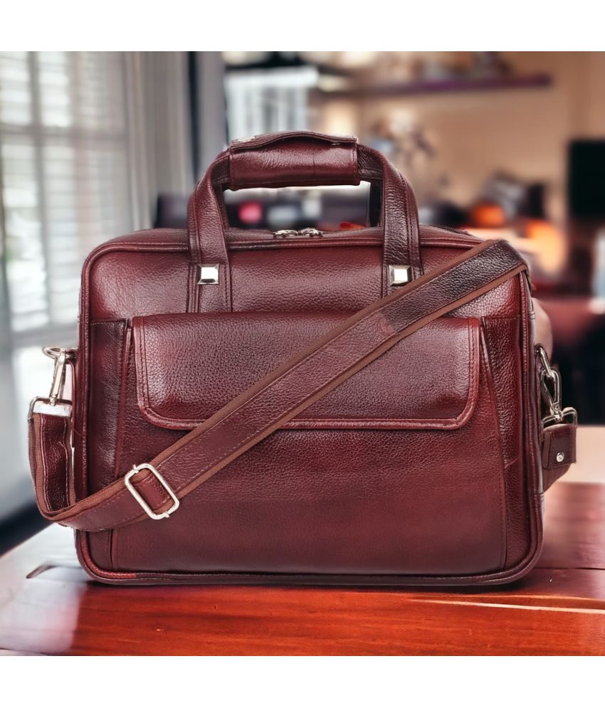     			FERNWEH Brown Leather Office Bag