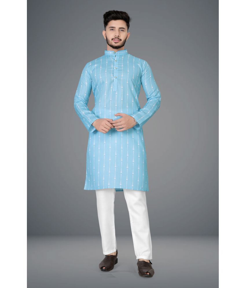     			FRELURO Blue Cotton Blend Men's Regular Kurta ( Pack of 1 )