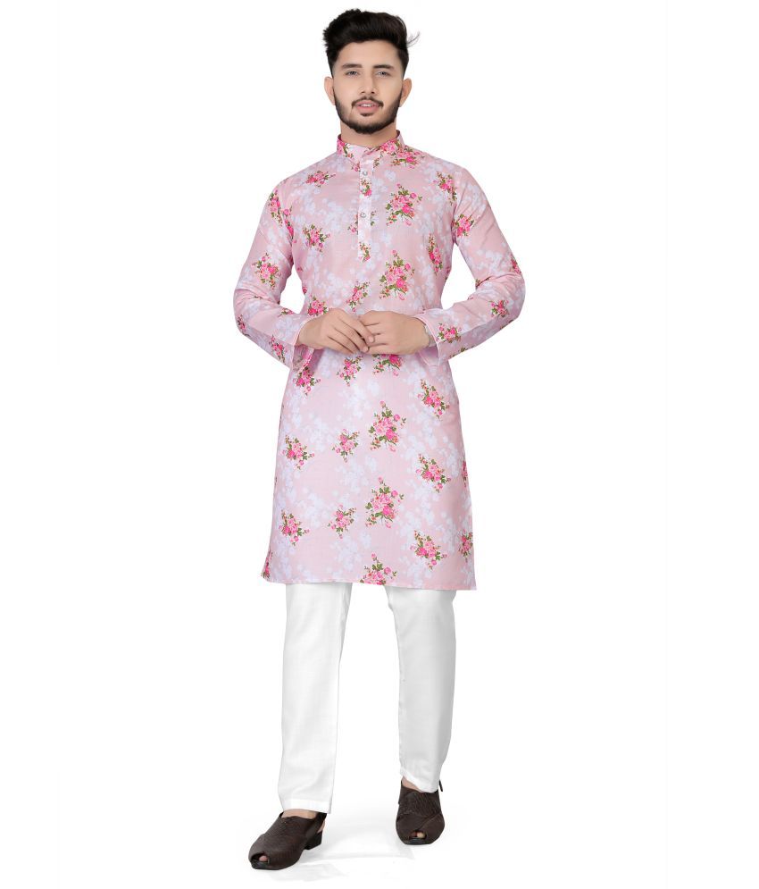     			FRELURO Pink Cotton Blend Men's Regular Kurta ( Pack of 1 )