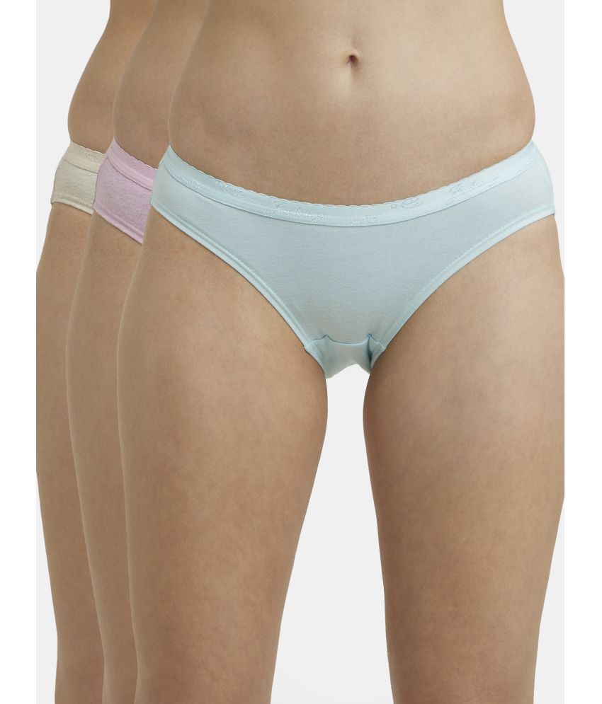     			Jockey 1525 Women Super Combed Cotton Bikini - Light Assorted (Pack of 3 - Color & Prints May Vary)