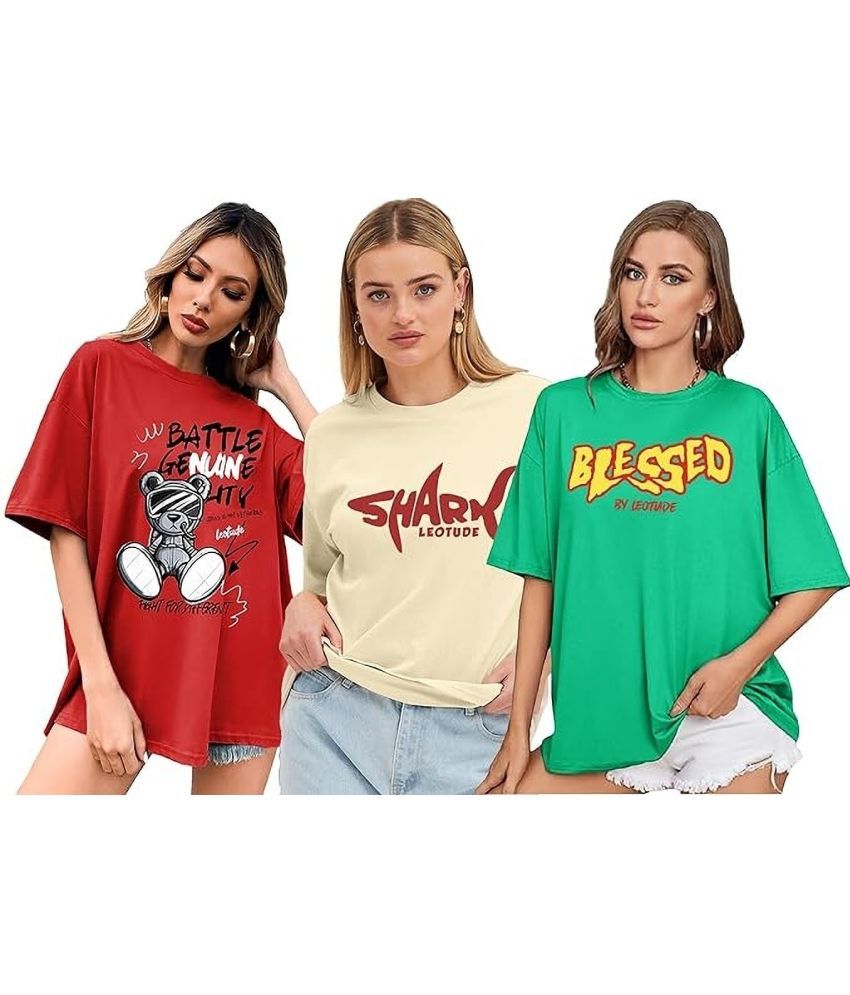     			Leotude Multicolor Cotton Blend Women's T-Shirt ( Pack of 3 )