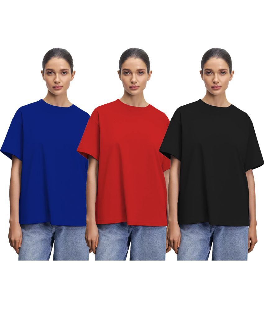     			Leotude Multicolor Cotton Blend Women's T-Shirt ( Pack of 3 )