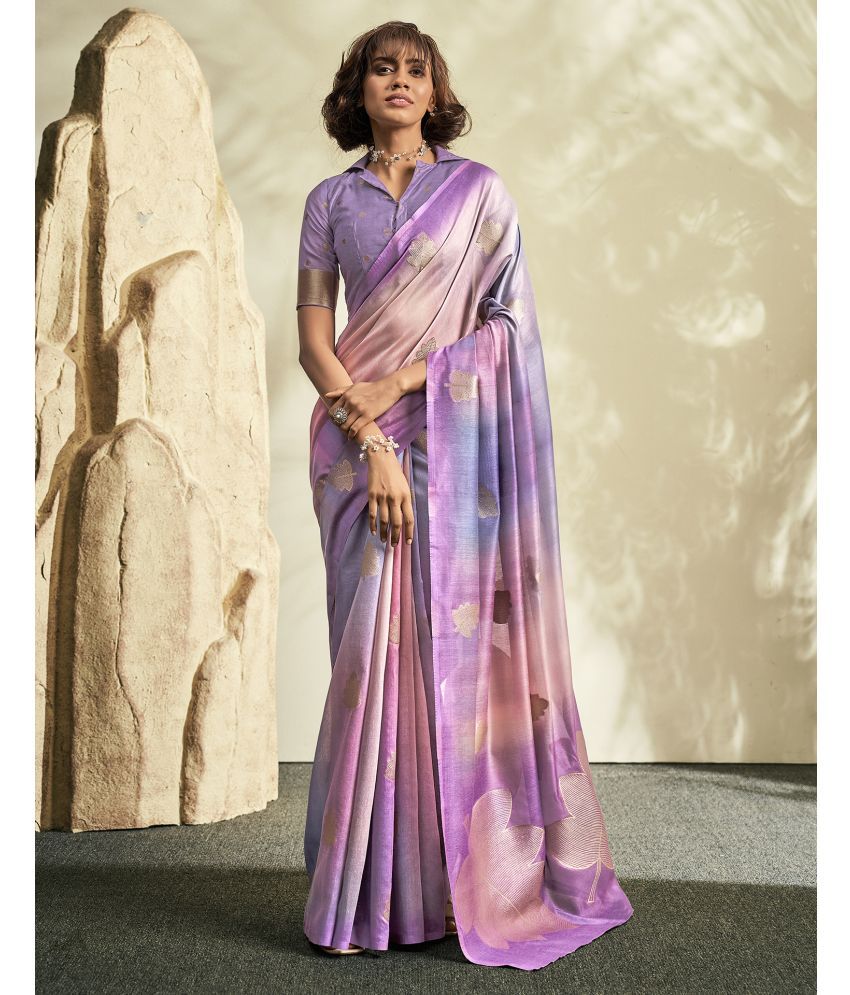     			Samah Cotton Blend Woven Saree With Blouse Piece - Lavender ( Pack of 1 )