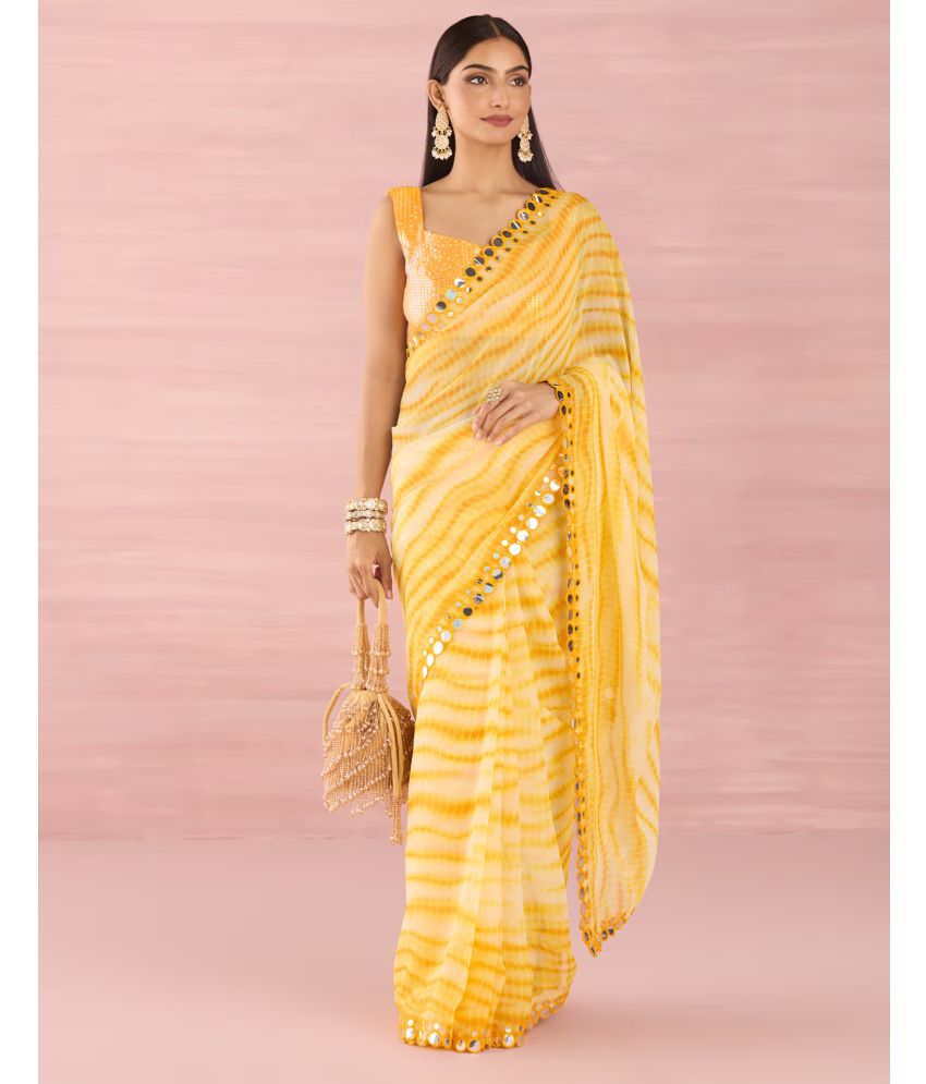     			Samah Georgette Printed Saree With Blouse Piece - Yellow ( Pack of 1 )