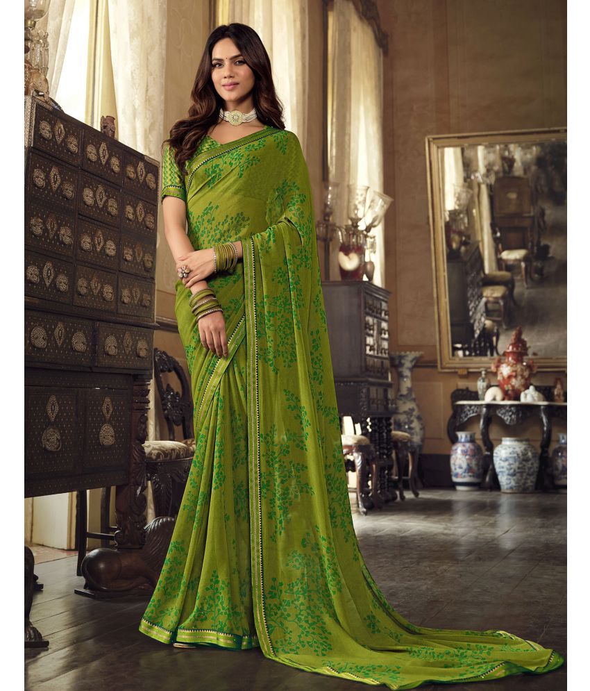     			Samah Georgette Printed Saree With Blouse Piece - Lime Green ( Pack of 1 )