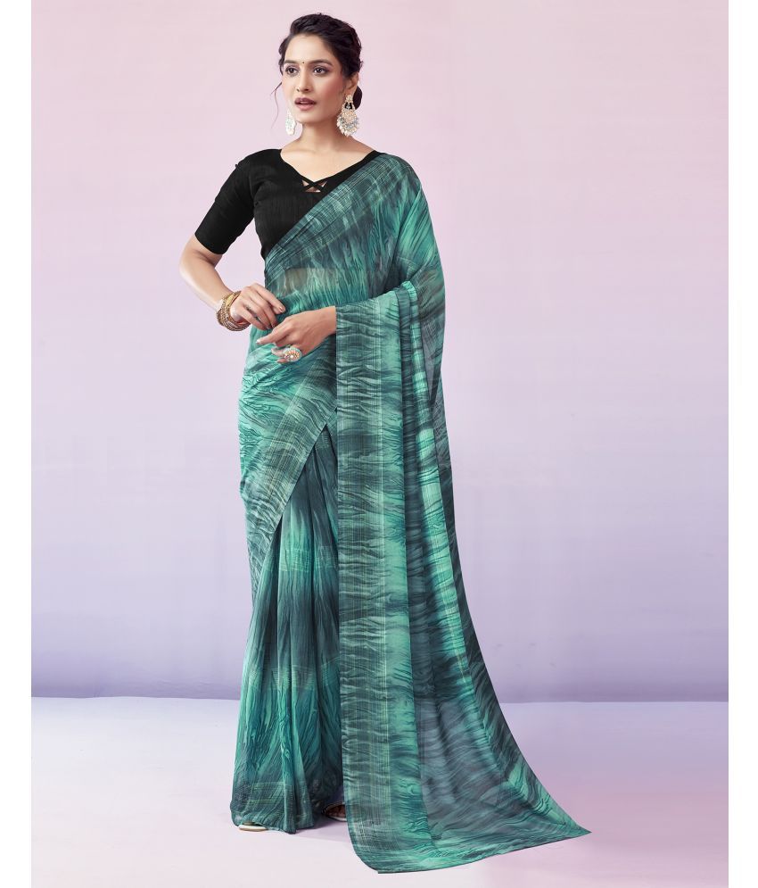     			Samah Georgette Printed Saree With Blouse Piece - Turquoise ( Pack of 1 )