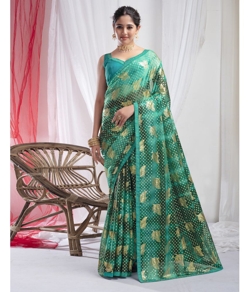     			Samah Lycra Embellished Saree With Blouse Piece - Mint Green ( Pack of 1 )