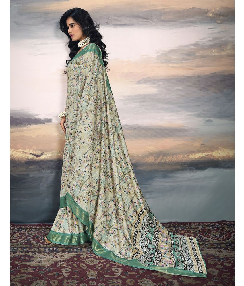     			Samah Organza Printed Saree With Blouse Piece - Green ( Pack of 1 )