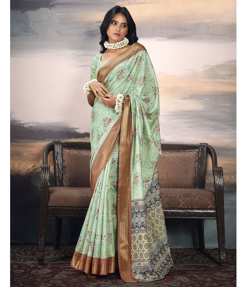     			Samah Organza Printed Saree With Blouse Piece - Multicolor ( Pack of 1 )