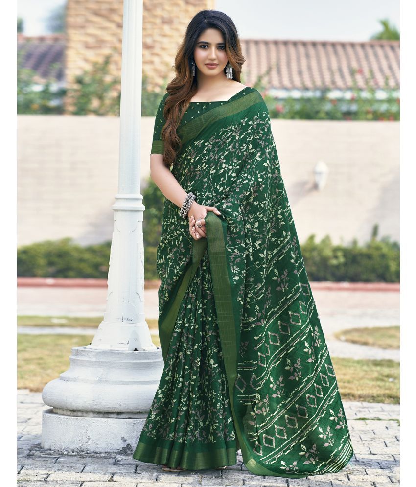     			Samah Silk Printed Saree With Blouse Piece - Green ( Pack of 1 )