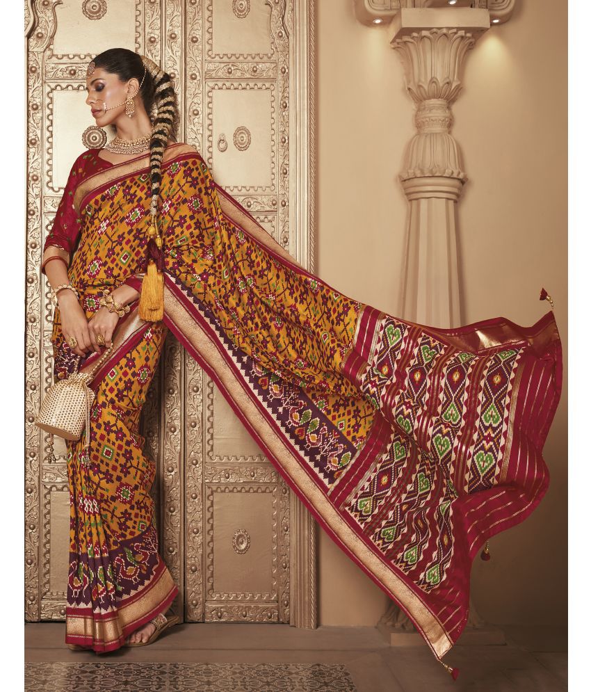     			Samah Silk Printed Saree With Blouse Piece - Yellow ( Pack of 1 )