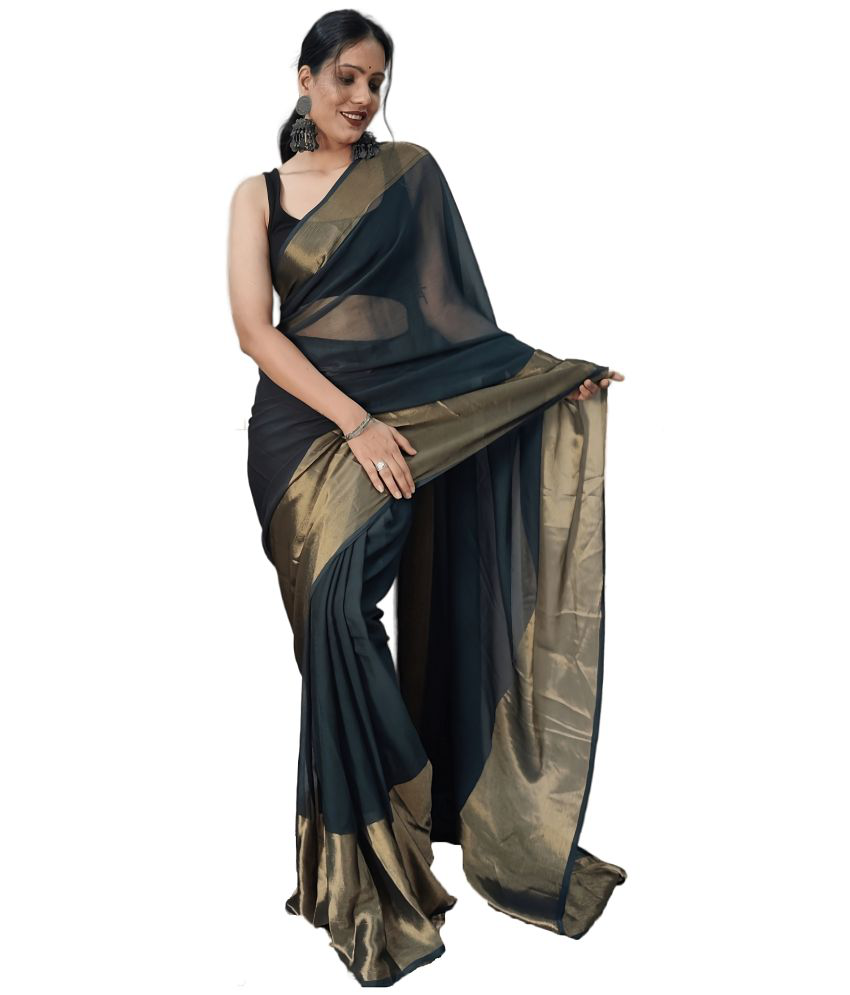     			Sidhidata Chiffon Solid Saree With Blouse Piece - Black ( Pack of 1 )