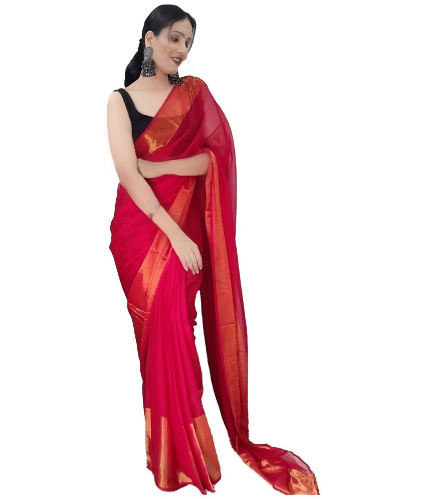     			Sidhidata Chiffon Solid Saree With Blouse Piece - Pink ( Pack of 1 )