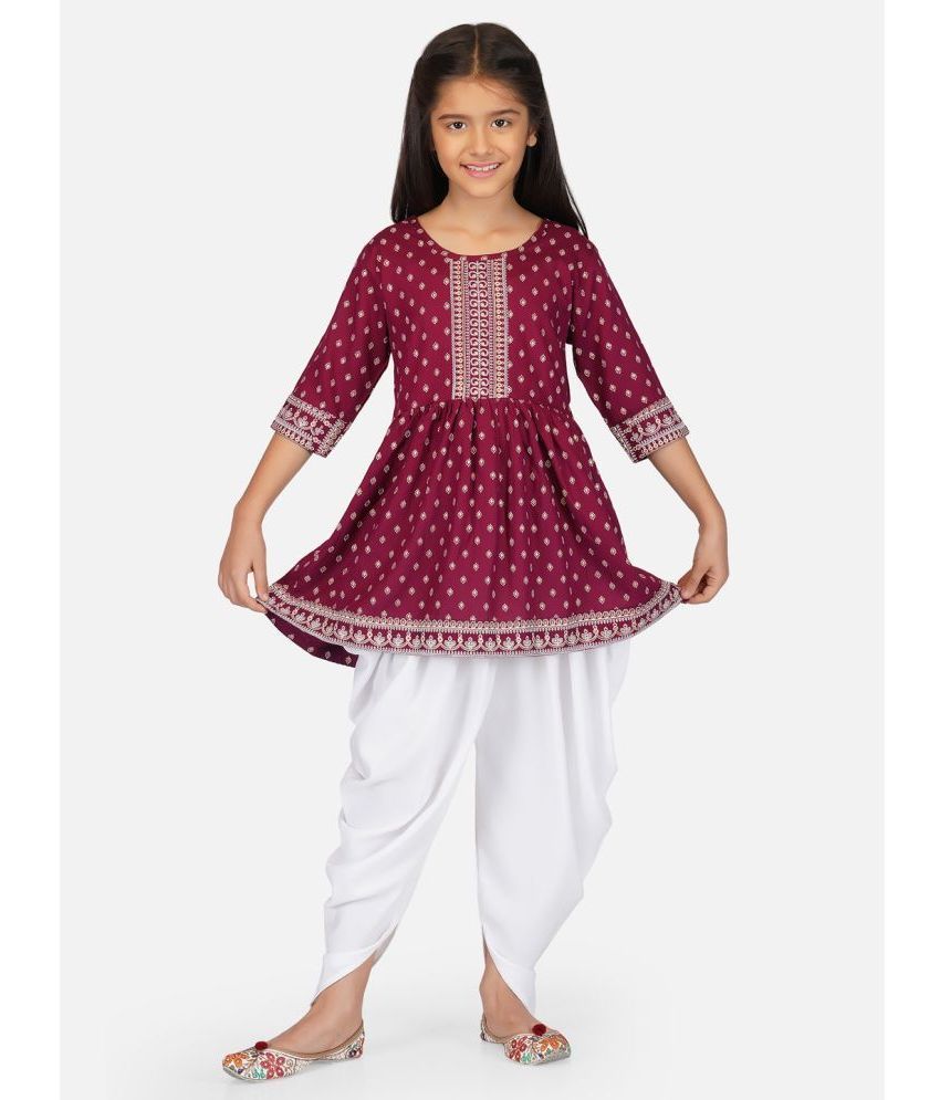     			VIVANA Maroon Rayon Girls Top With Dhoti ( Pack of 1 )