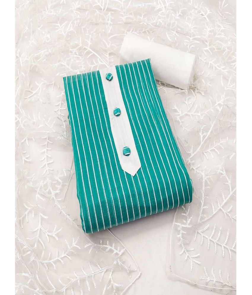     			A TO Z CART Unstitched Cotton Striped Dress Material - Turquoise ( Pack of 1 )