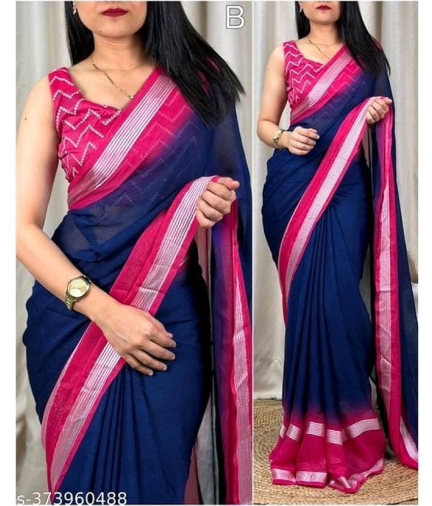     			Bhuwal Fashion Chiffon Printed Saree With Blouse Piece - Navy Blue ( Pack of 1 )