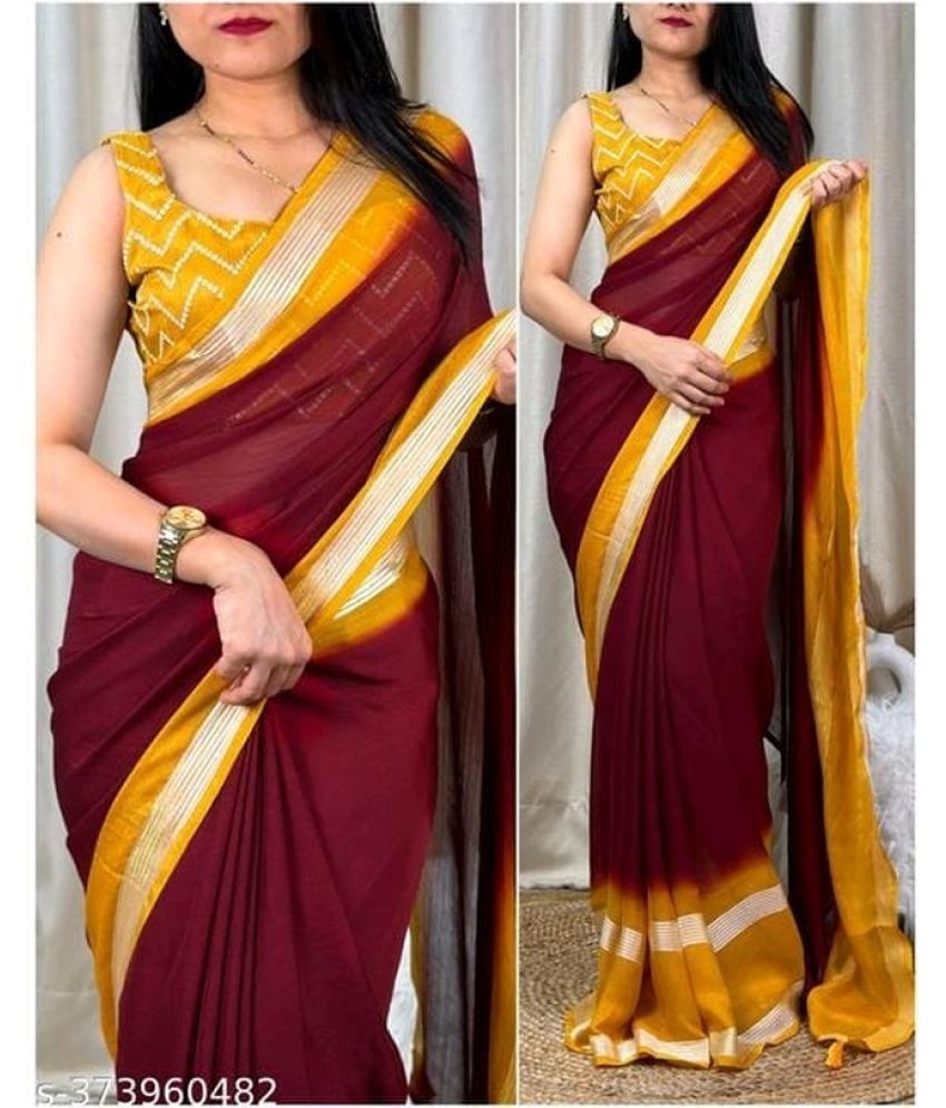     			Bhuwal Fashion Chiffon Printed Saree With Blouse Piece - Maroon ( Pack of 1 )