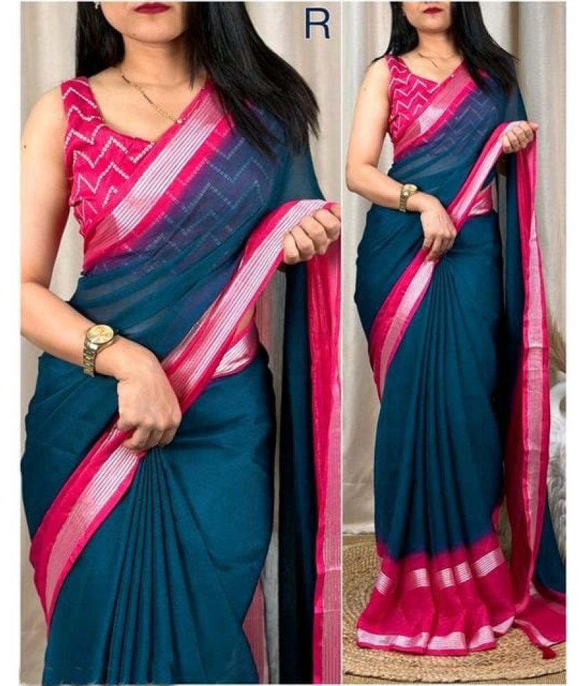     			Bhuwal Fashion Chiffon Printed Saree With Blouse Piece - Turquoise ( Pack of 1 )