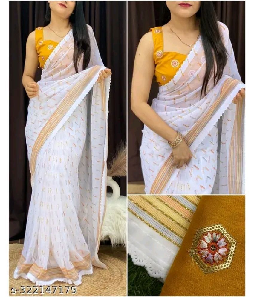     			Bhuwal Fashion Georgette Printed Saree With Blouse Piece - White ( Pack of 1 )