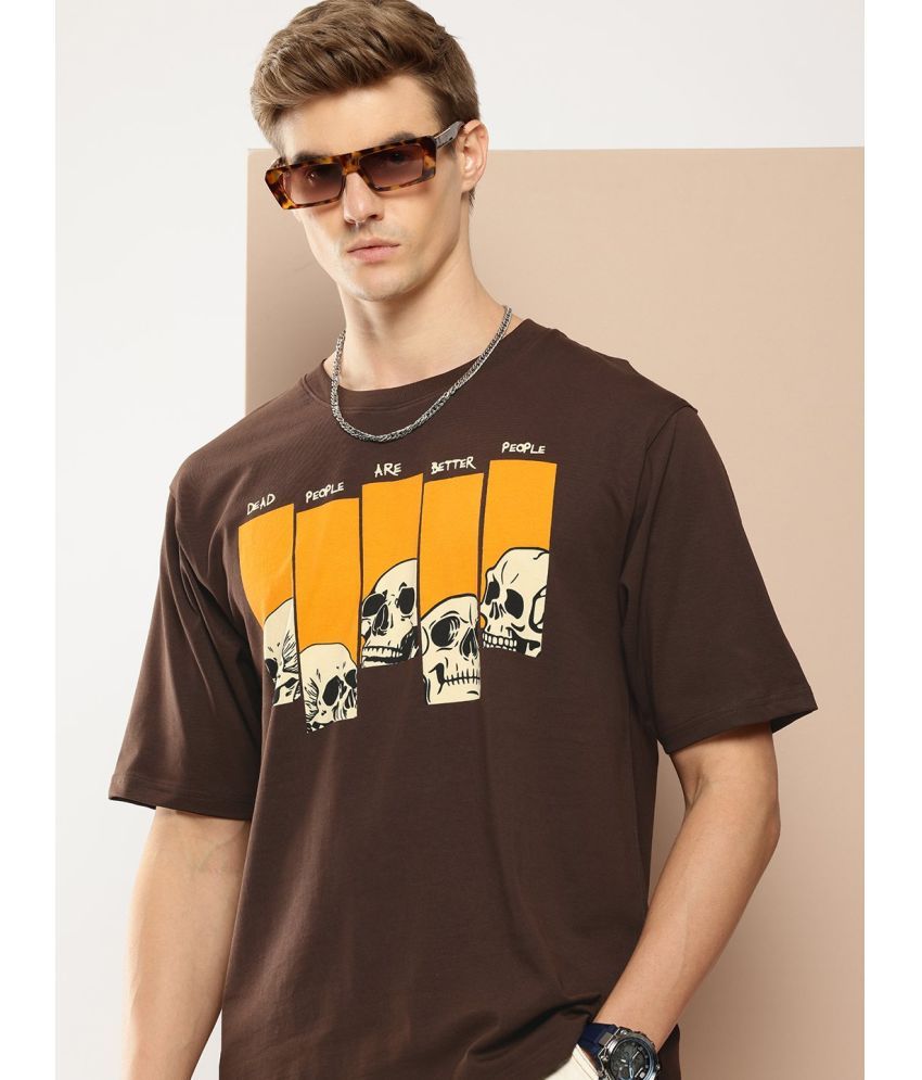     			Difference of Opinion Cotton Oversized Fit Printed Half Sleeves Men's T-Shirt - Brown ( Pack of 1 )