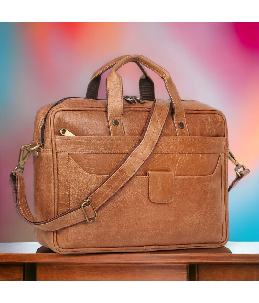     			FERNWEH Brown Leather Office Bag