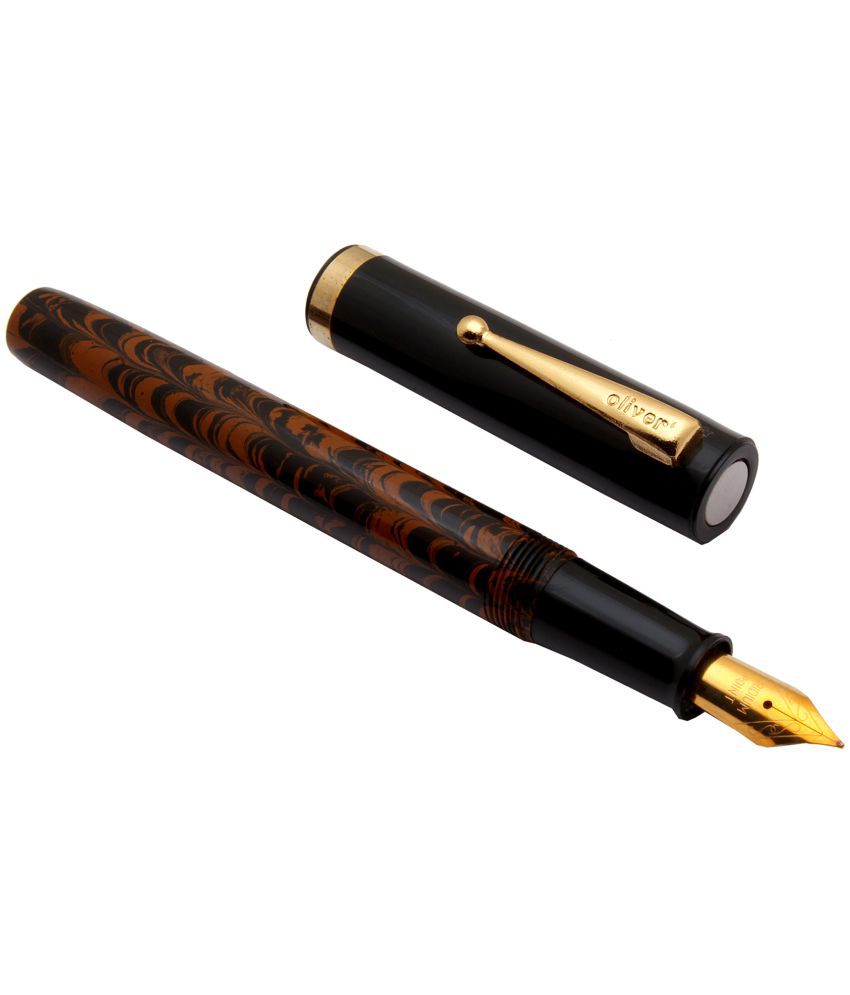    			Oliver Kama Ebonite Eyedropper Fountain Pen Brown Body With Golden Clip & Fine Nib