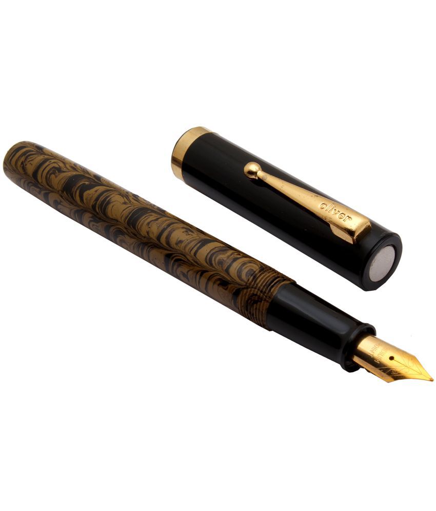     			Oliver Kama Ebonite Eyedropper Fountain Pen Light Brown Body With Golden Clip & Fine Nib