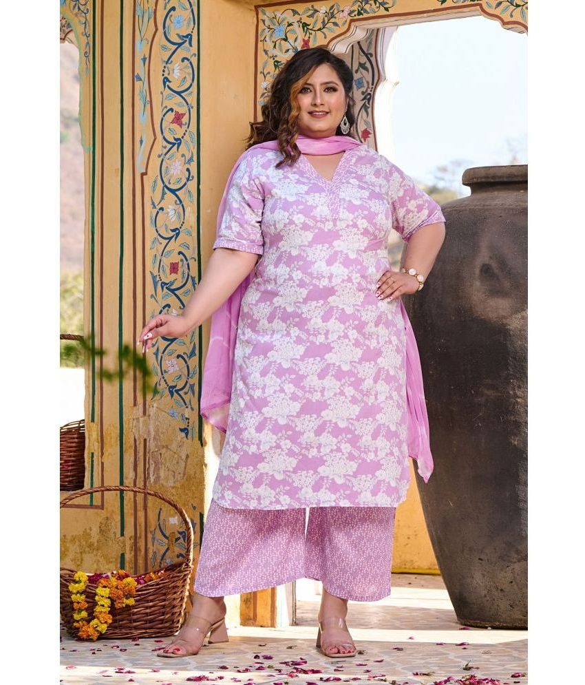     			PrettyPlus by Desinoor.com Rayon Printed Kurti With Palazzo Women's Stitched Salwar Suit - Lavender ( Pack of 1 )