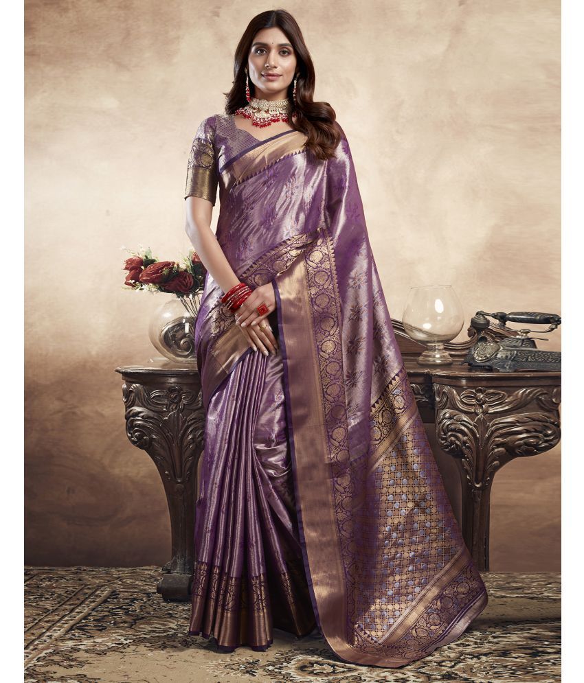     			Samah Art Silk Woven Saree With Blouse Piece - Purple ( Pack of 1 )