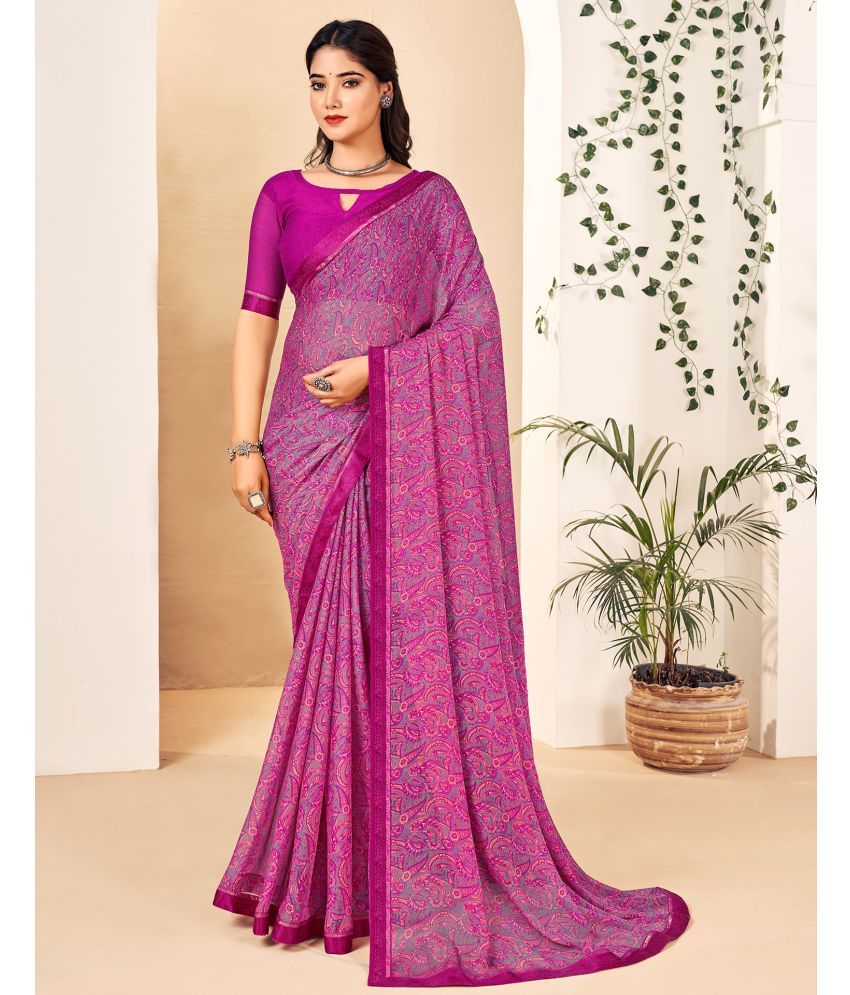     			Samah Georgette Printed Saree With Blouse Piece - Magenta ( Pack of 1 )