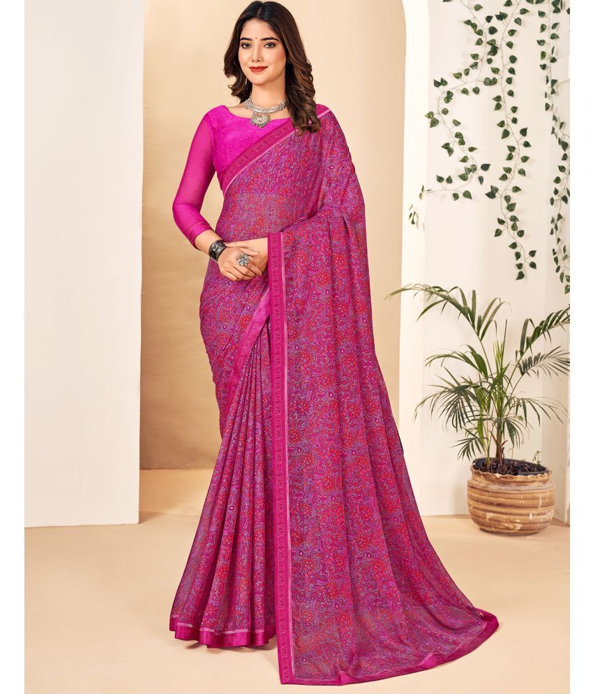     			Samah Georgette Printed Saree With Blouse Piece - Magenta ( Pack of 1 )