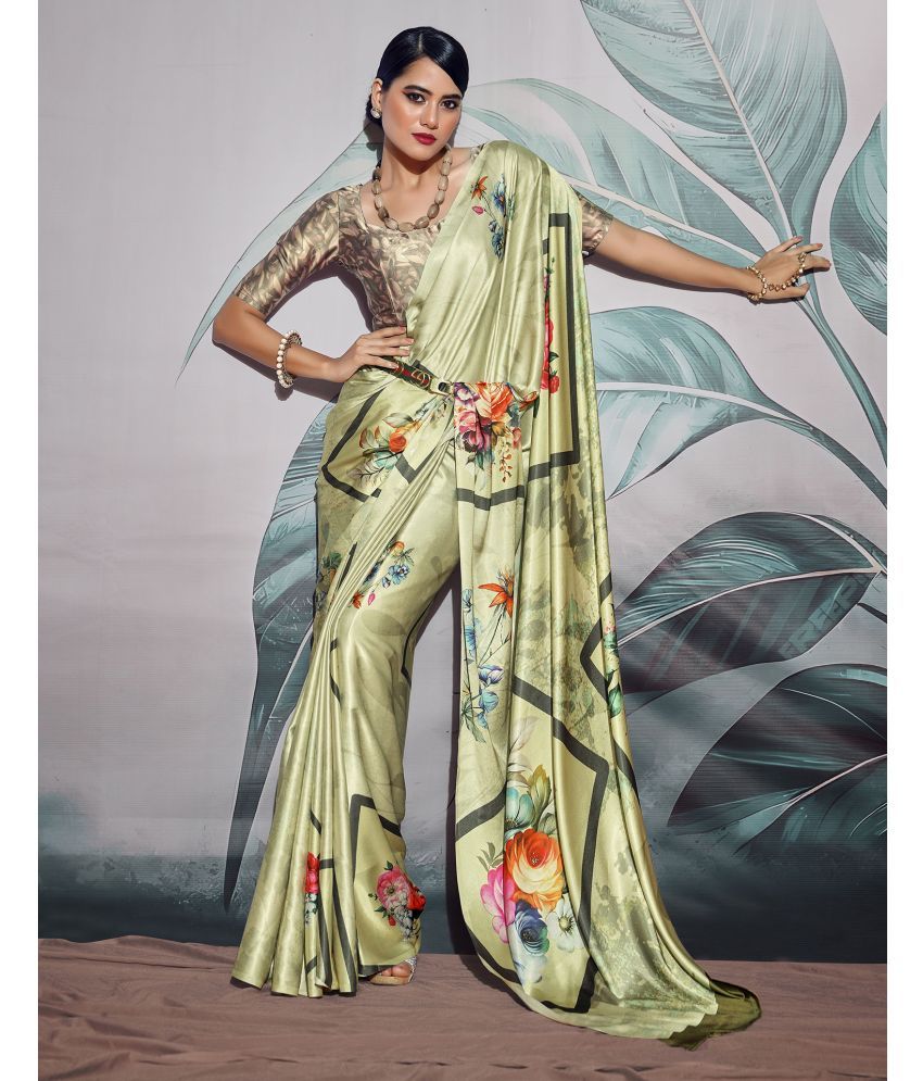     			Samah Silk Blend PRINTED Saree With Blouse Piece - Mint Green ( Pack of 1 )