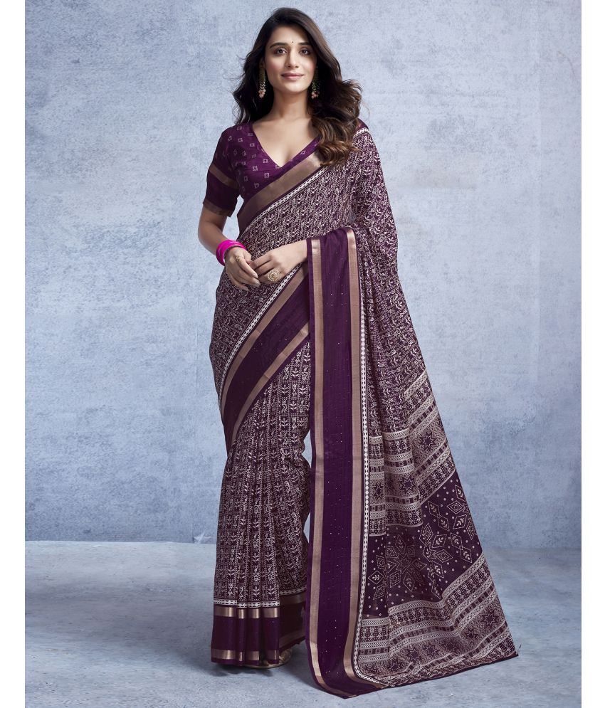     			Samah Silk PRINTED Saree With Blouse Piece - Wine ( Pack of 1 )