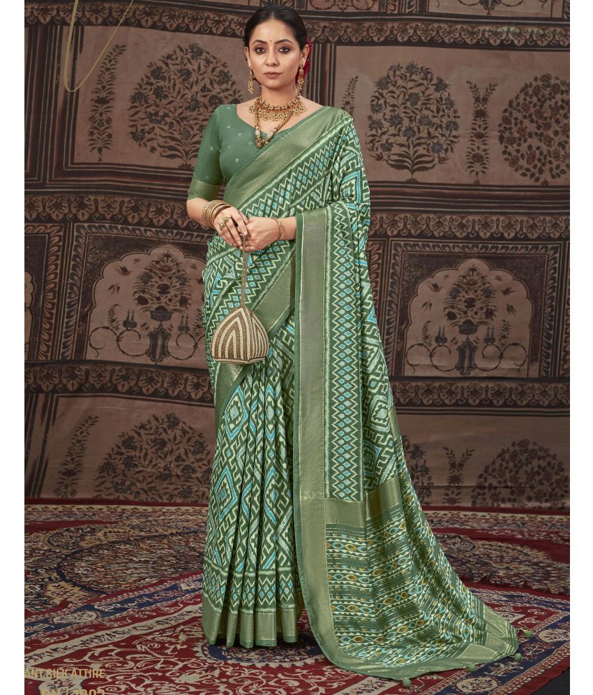     			Samah Silk Printed Saree With Blouse Piece - Mint Green ( Pack of 1 )