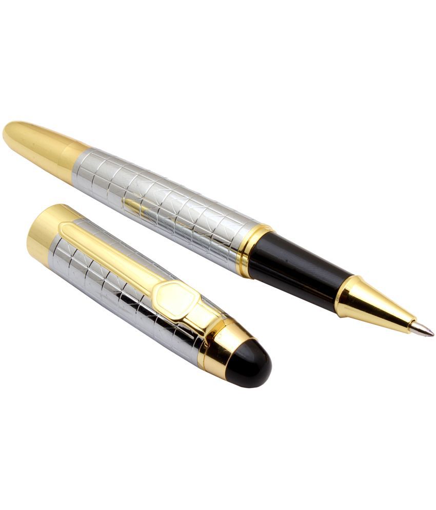     			Srpc 95 Full Chrome Metal Body Rollerball Pen With Golden Trims & Blue Refill