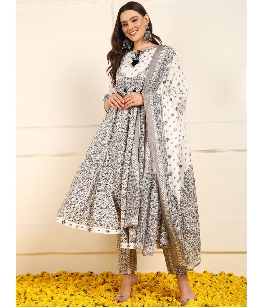     			Vaamsi Cotton Printed Kurti With Pants Women's Stitched Salwar Suit - Grey ( Pack of 1 )