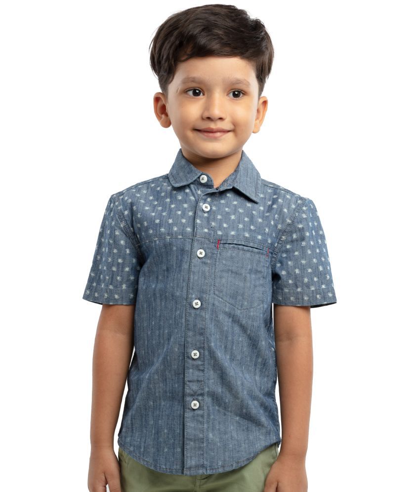     			BOYS PRINTED CHAMBRAY HALFSLEEVE SHIRT WITH CUT N SEW STYLING