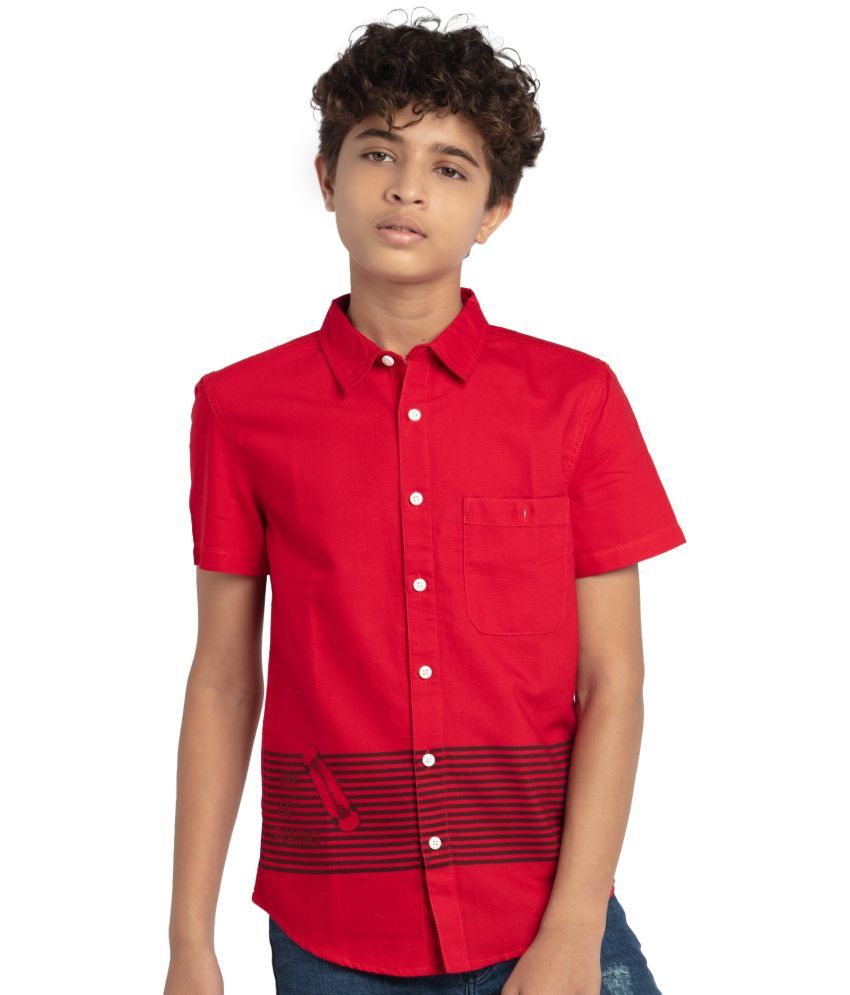     			BOYS PRINTED STRIPES REGULAR FIT COTTON SHIRT