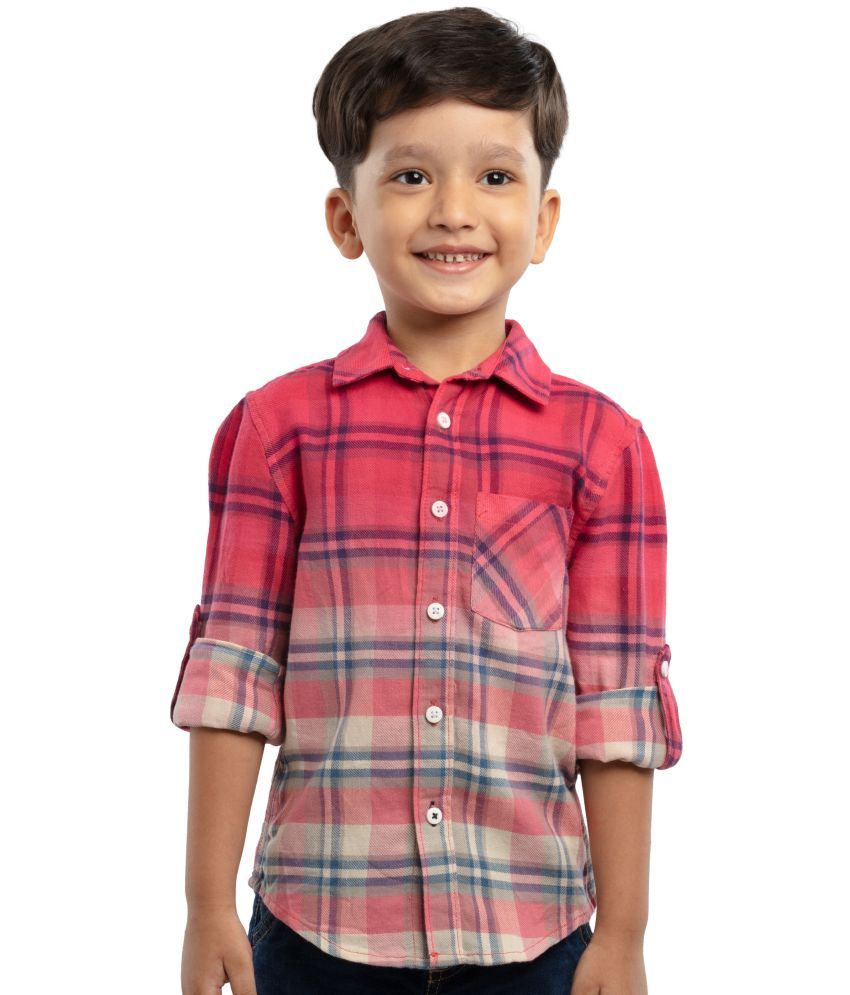     			BOYS ROLL ON SLEEVE OMBRE DYED CHEK REGULAR FIT SHIRT