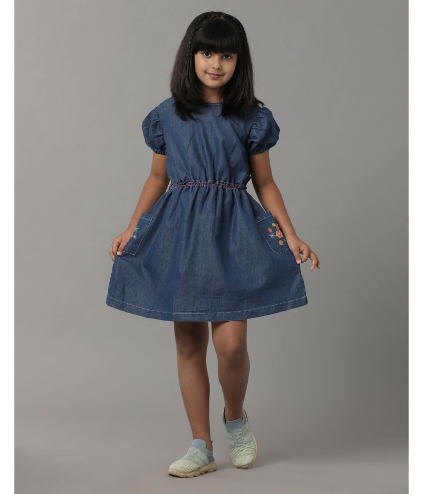     			Under Fourteen Only Blue Denim Girls Fit And Flare Dress ( Pack of 1 )