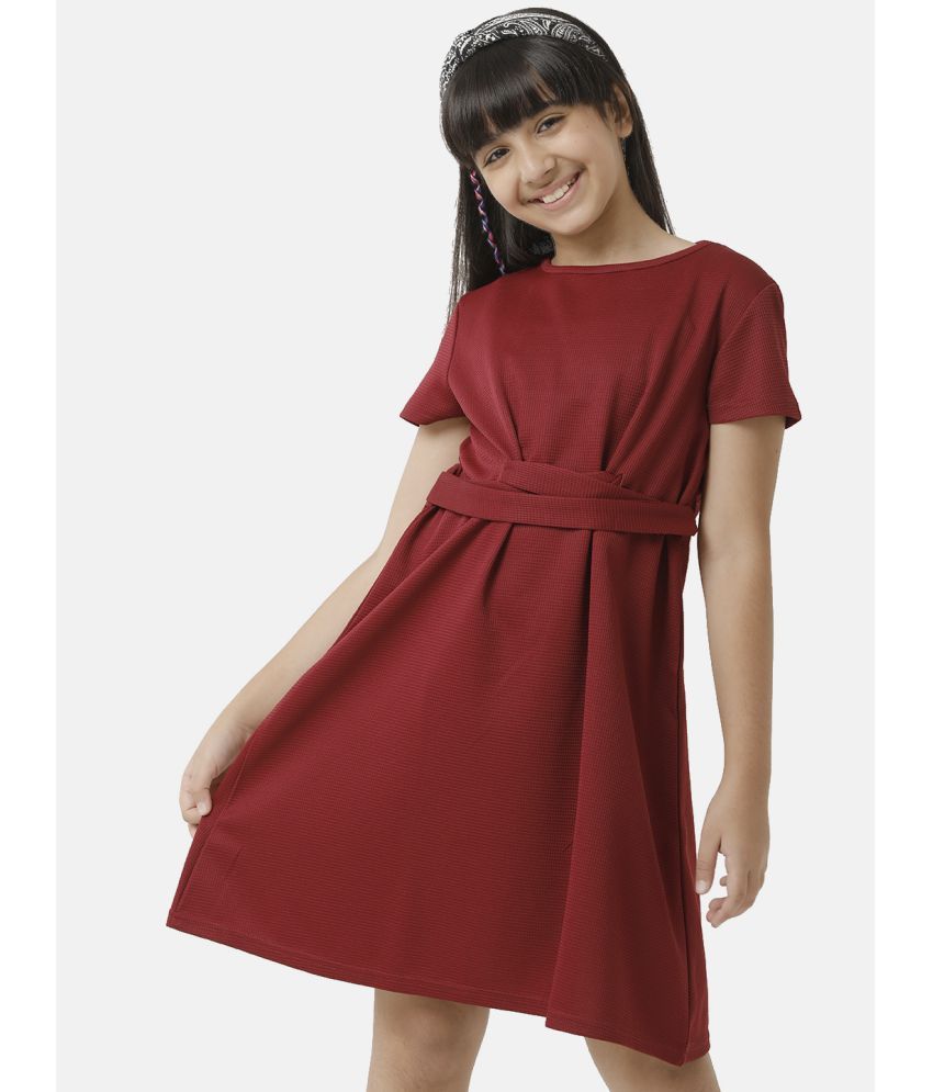     			Under Fourteen Only Polyester Asymmetric Dress For Girls ( Pack of 1 , Maroon )